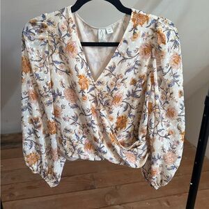Joie Cream Floral Wrap Blouse